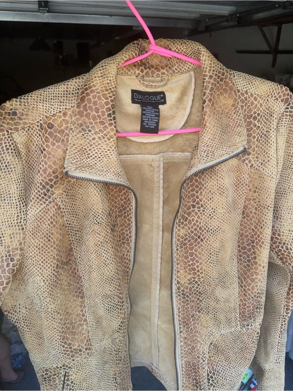 Dialogue Snake-Embossed Suede Jacket in Camel Brown
